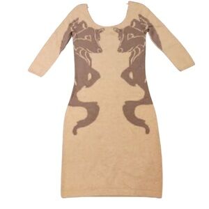 Super Soft Bar III Beige and Brown Animal Long Sleeve Dress Size XL